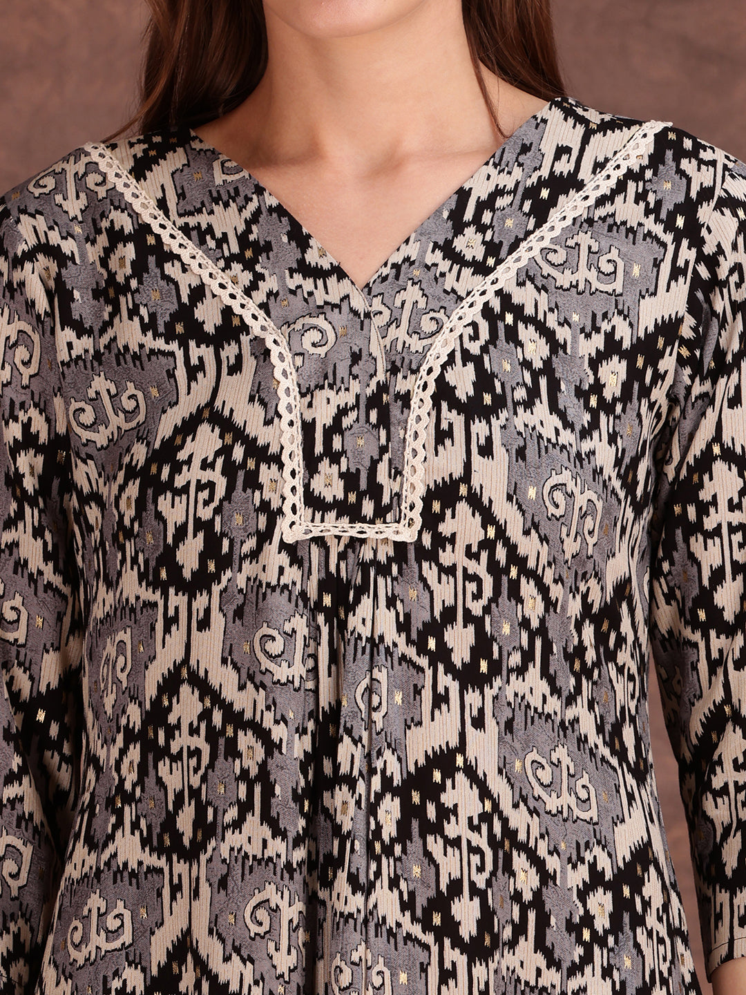 Ethnic Motifs Printed Lace Detailing Kurta And Palazzo, Black - Hiral Fashion | Grocsy