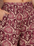 Ethnic Motifs Printed Lace Detailing Kurta And Palazzo, Wine - Hiral Fashion | Grocsy