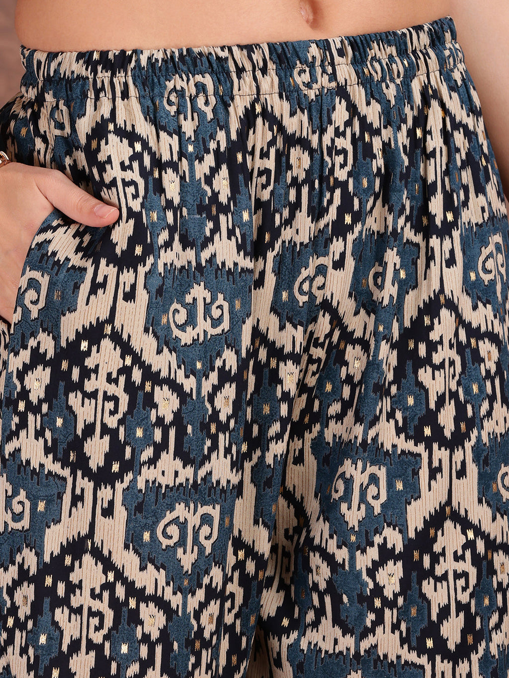 Ethnic Motifs Printed Lace Detailing Kurta And Palazzo, Teal - Hiral Fashion | Grocsy