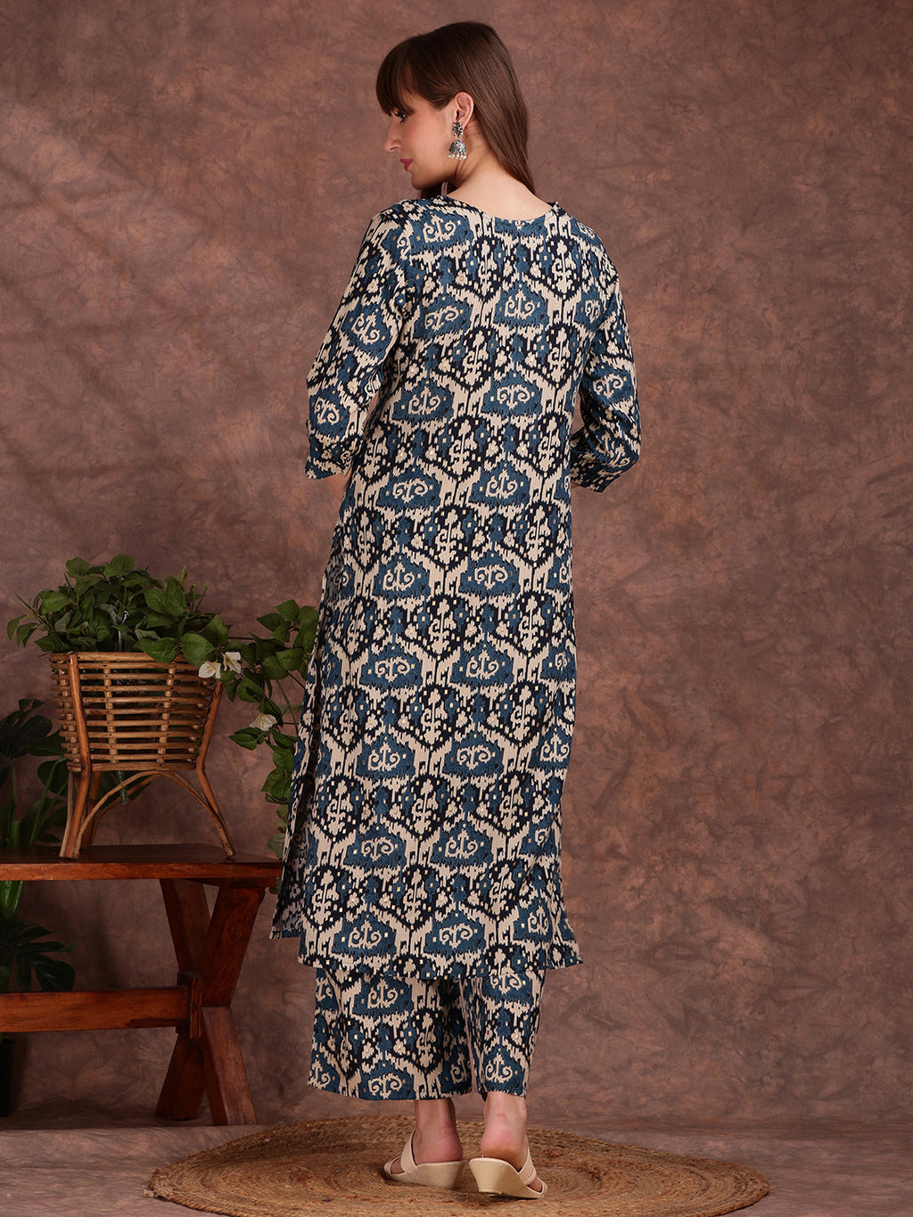 Ethnic Motifs Printed Lace Detailing Kurta And Palazzo, Teal - Hiral Fashion | Grocsy