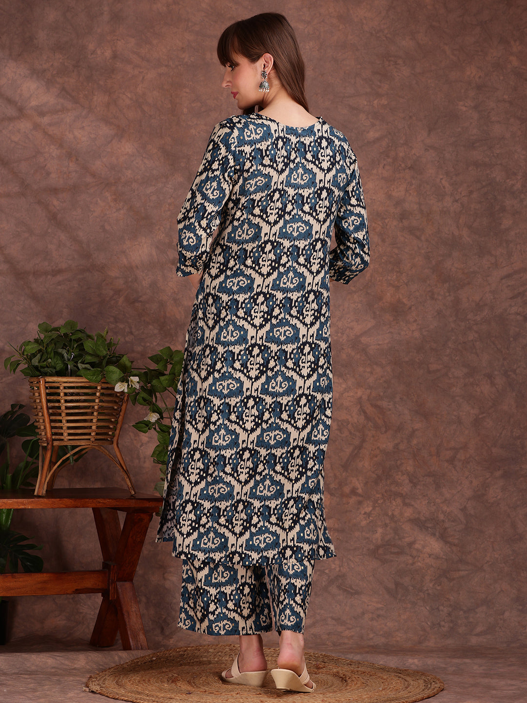 Ethnic Motifs Printed Lace Detailing Kurta And Palazzo, Teal - Hiral Fashion | Grocsy
