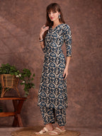 Ethnic Motifs Printed Lace Detailing Kurta And Palazzo, Teal - Hiral Fashion | Grocsy