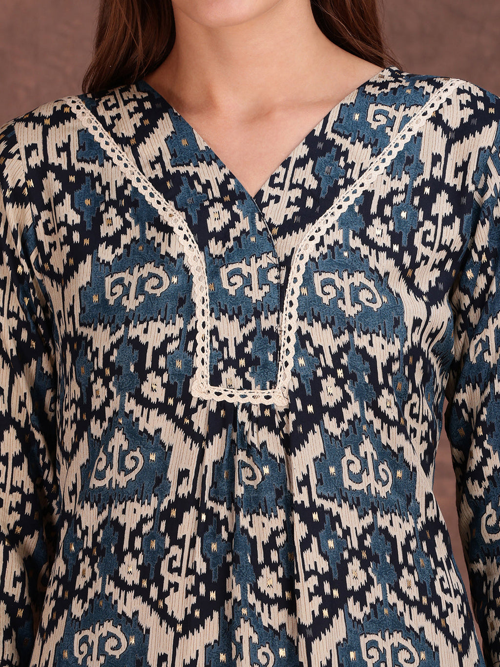 Ethnic Motifs Printed Lace Detailing Kurta And Palazzo, Teal - Hiral Fashion | Grocsy