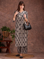 Ethnic Motifs Printed Lace Detailing Kurta And Palazzo, Black - Hiral Fashion | Grocsy