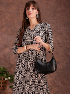 Ethnic Motifs Printed Lace Detailing Kurta And Palazzo, Black - Hiral Fashion | Grocsy