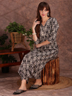 Ethnic Motifs Printed Lace Detailing Kurta And Palazzo, Black - Hiral Fashion | Grocsy