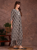 Ethnic Motifs Printed Lace Detailing Kurta And Palazzo, Black - Hiral Fashion | Grocsy