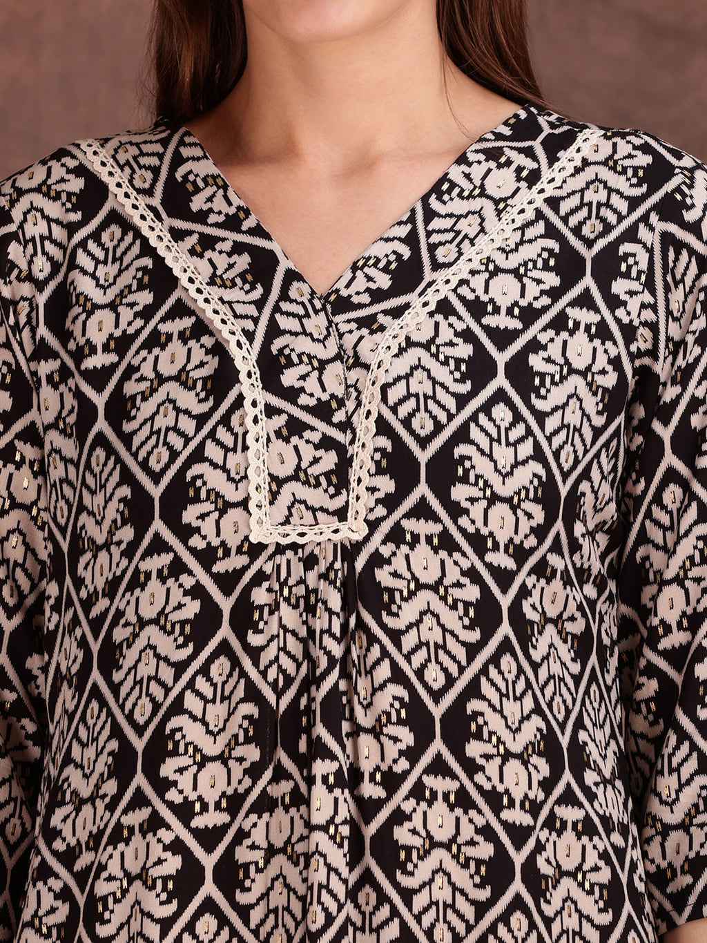 Ethnic Motifs Printed Lace Detailing Kurta And Palazzo, Black - Hiral Fashion | Grocsy