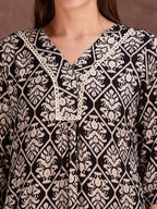 Ethnic Motifs Printed Lace Detailing Kurta And Palazzo, Black - Hiral Fashion | Grocsy