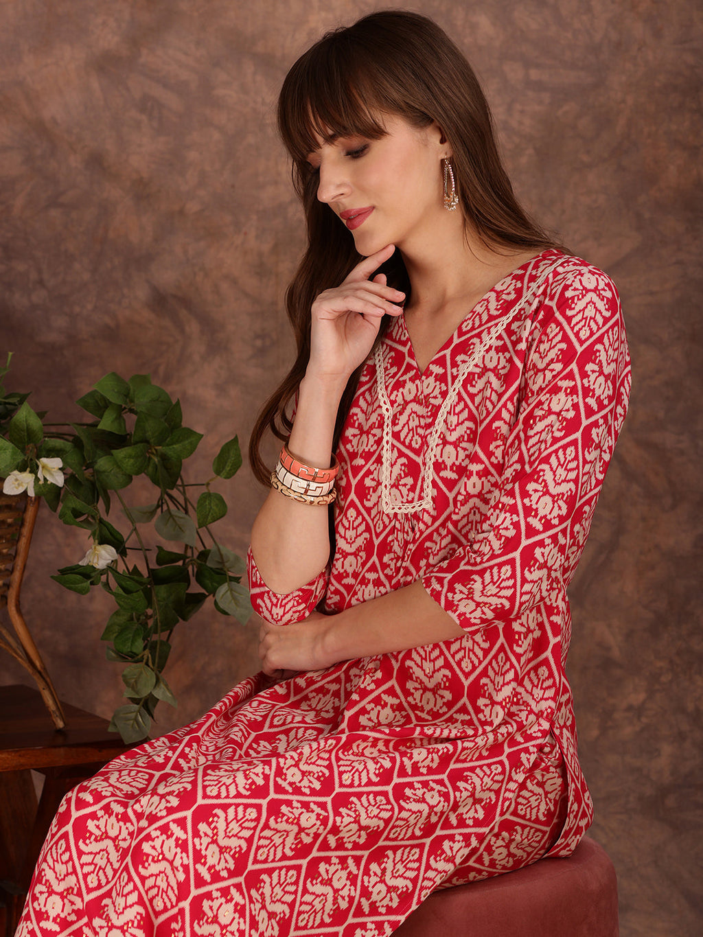 Ethnic Motifs Printed Lace Detailing Kurta And Palazzo, Pink - Hiral Fashion | Grocsy