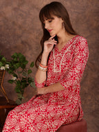 Ethnic Motifs Printed Lace Detailing Kurta And Palazzo, Pink - Hiral Fashion | Grocsy