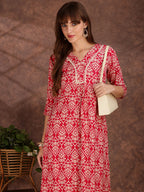Ethnic Motifs Printed Lace Detailing Kurta And Palazzo, Pink - Hiral Fashion | Grocsy