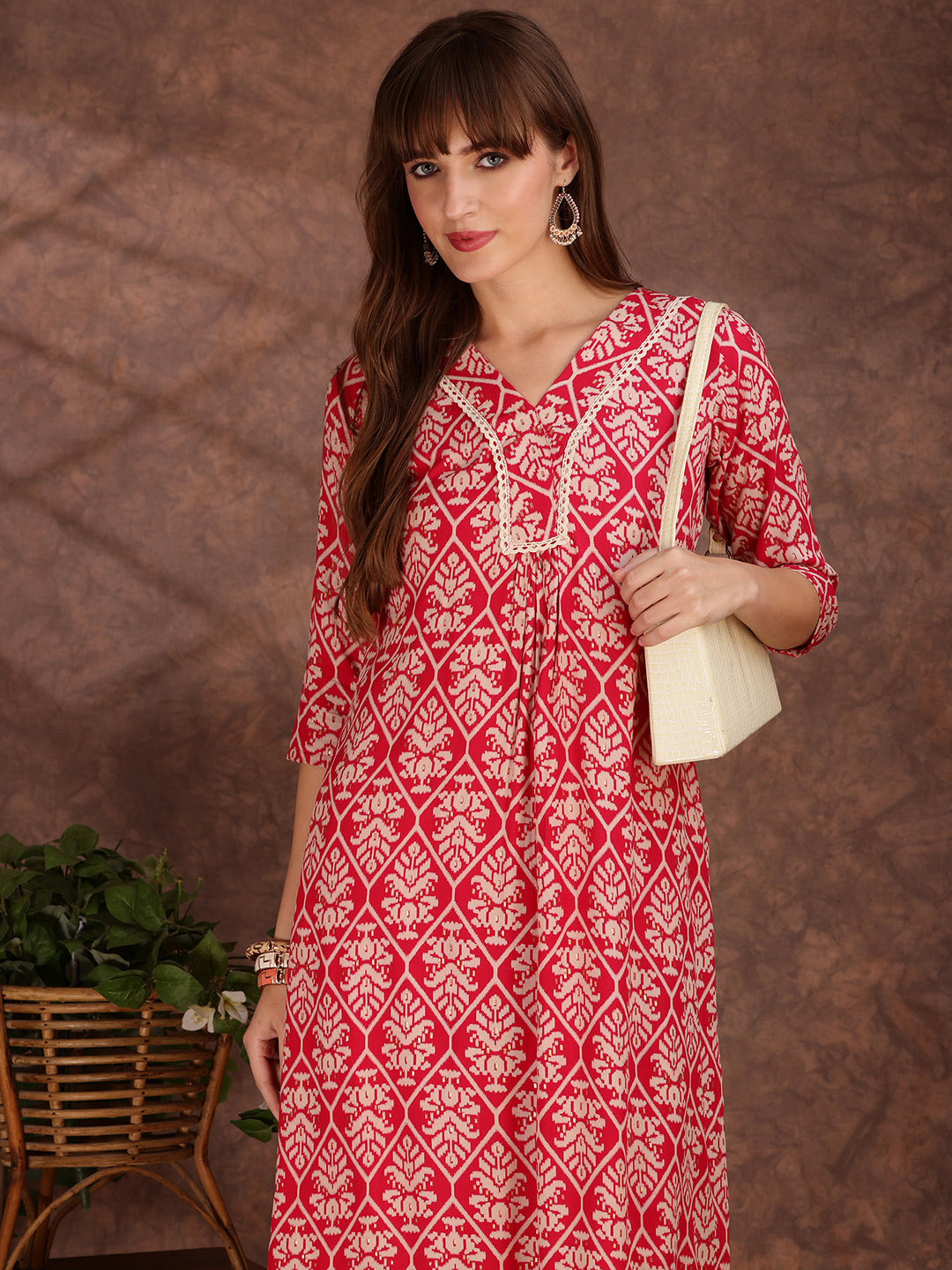 Ethnic Motifs Printed Lace Detailing Kurta And Palazzo, Pink - Hiral Fashion | Grocsy