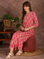 Ethnic Motifs Printed Lace Detailing Kurta And Palazzo, Pink - Hiral Fashion | Grocsy