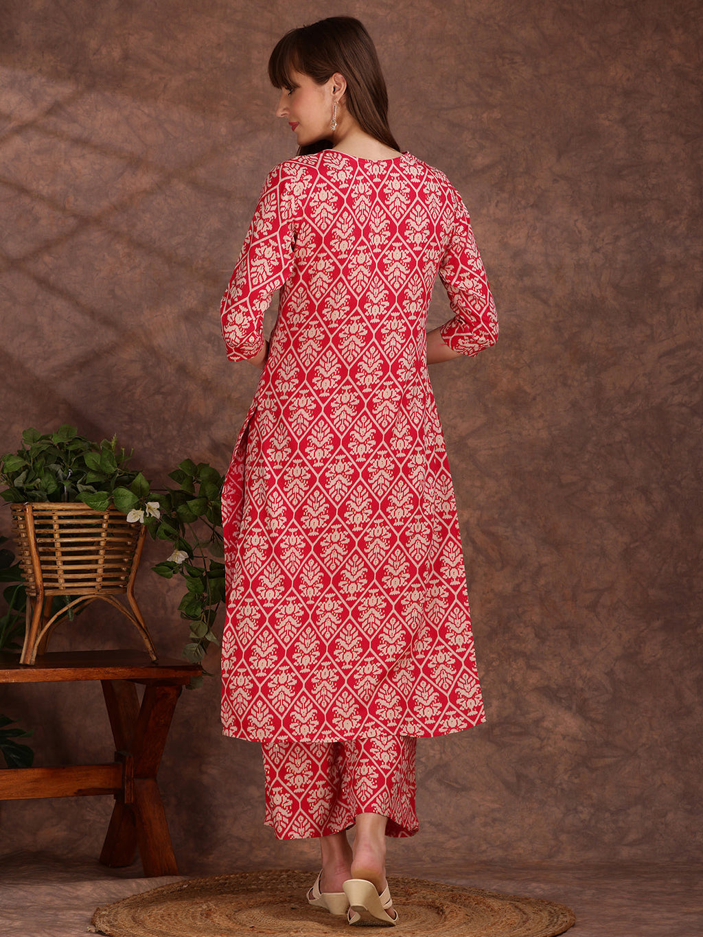Ethnic Motifs Printed Lace Detailing Kurta And Palazzo, Pink - Hiral Fashion | Grocsy