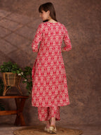 Ethnic Motifs Printed Lace Detailing Kurta And Palazzo, Pink - Hiral Fashion | Grocsy