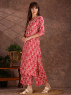 Ethnic Motifs Printed Lace Detailing Kurta And Palazzo, Pink - Hiral Fashion | Grocsy