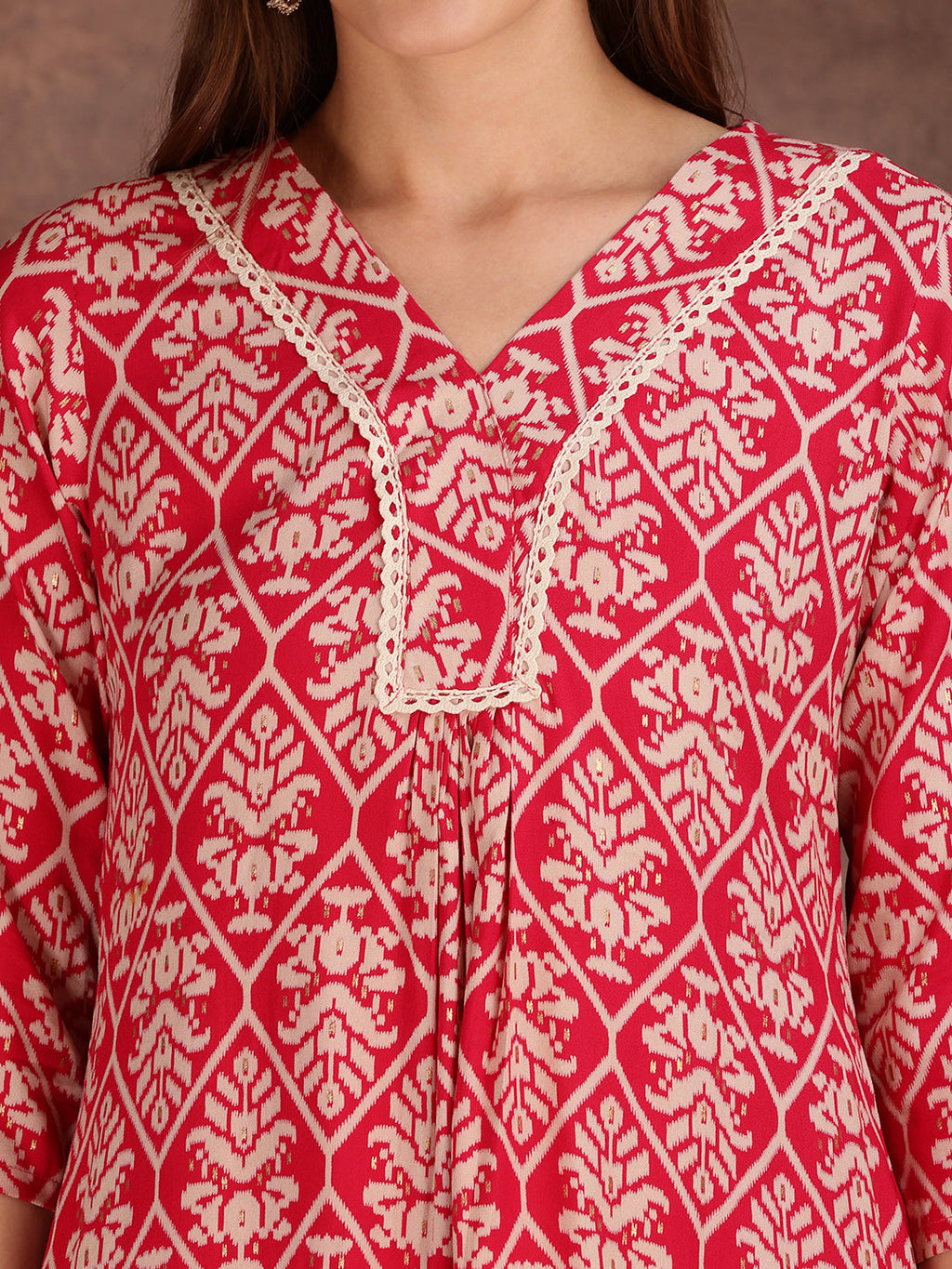 Ethnic Motifs Printed Lace Detailing Kurta And Palazzo, Pink - Hiral Fashion | Grocsy