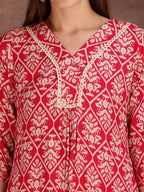 Ethnic Motifs Printed Lace Detailing Kurta And Palazzo, Pink - Hiral Fashion | Grocsy