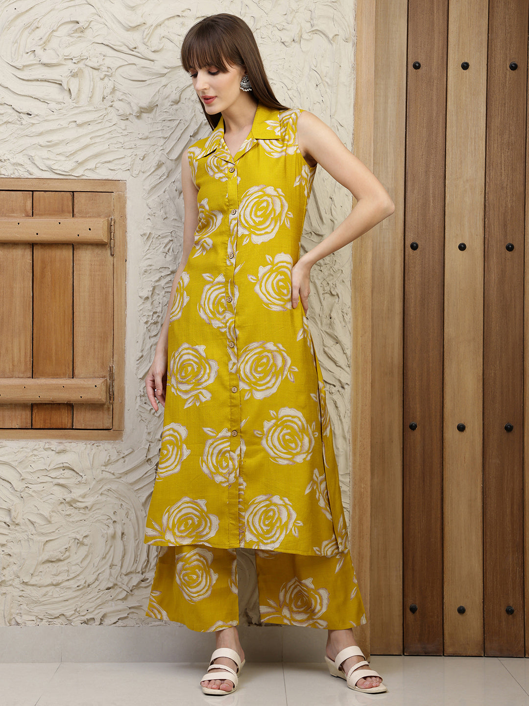 Botanical Printed Co Ords Set, Mustard - Hiral Fashion | Grocsy
