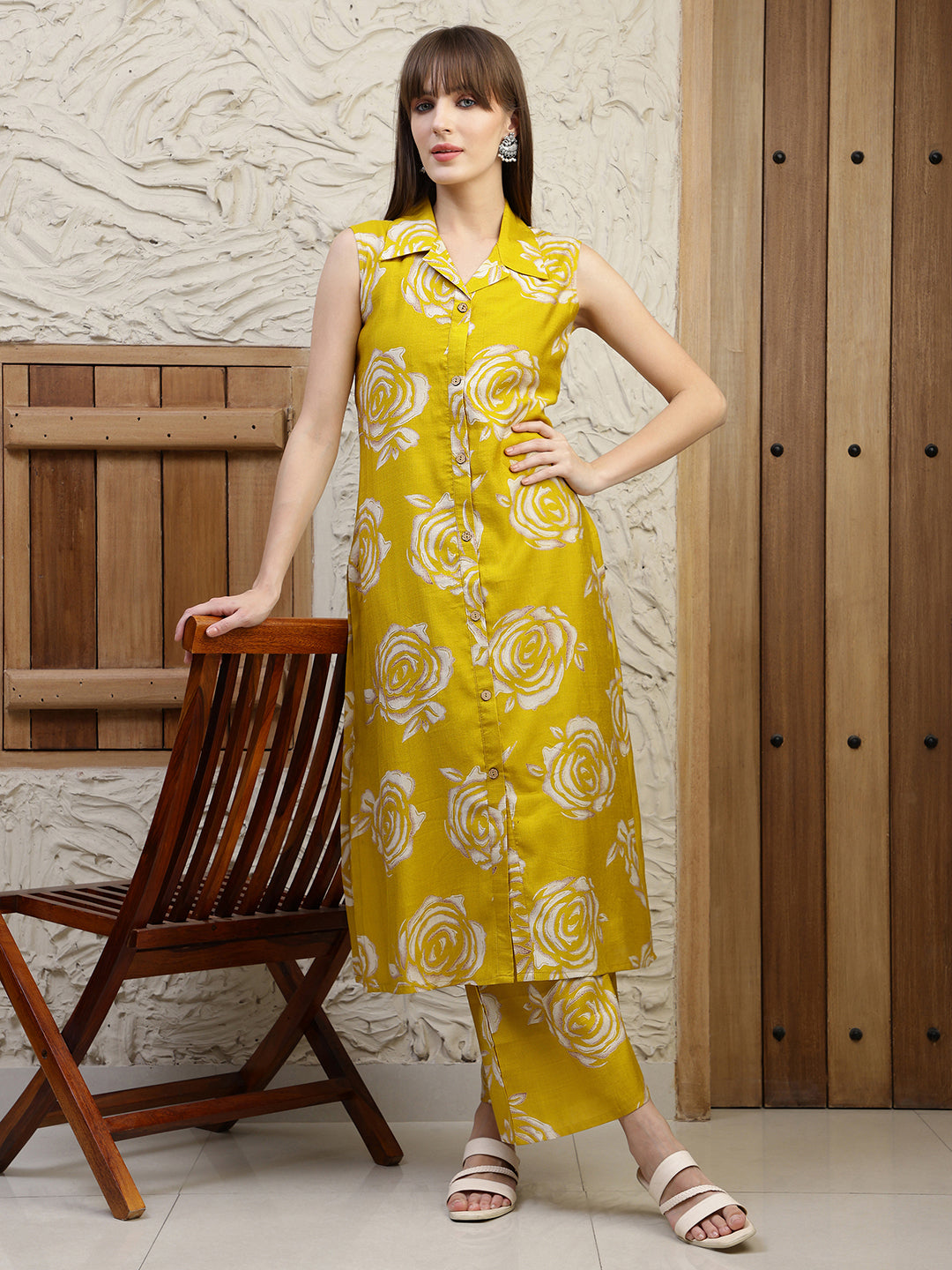 Botanical Printed Co Ords Set, Mustard - Hiral Fashion | Grocsy
