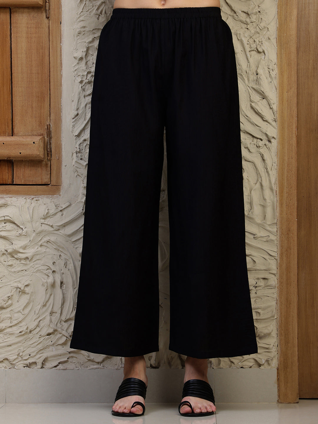 Shirt Style Kurta With Palazzo, Black - Hiral Fashion | Grocsy