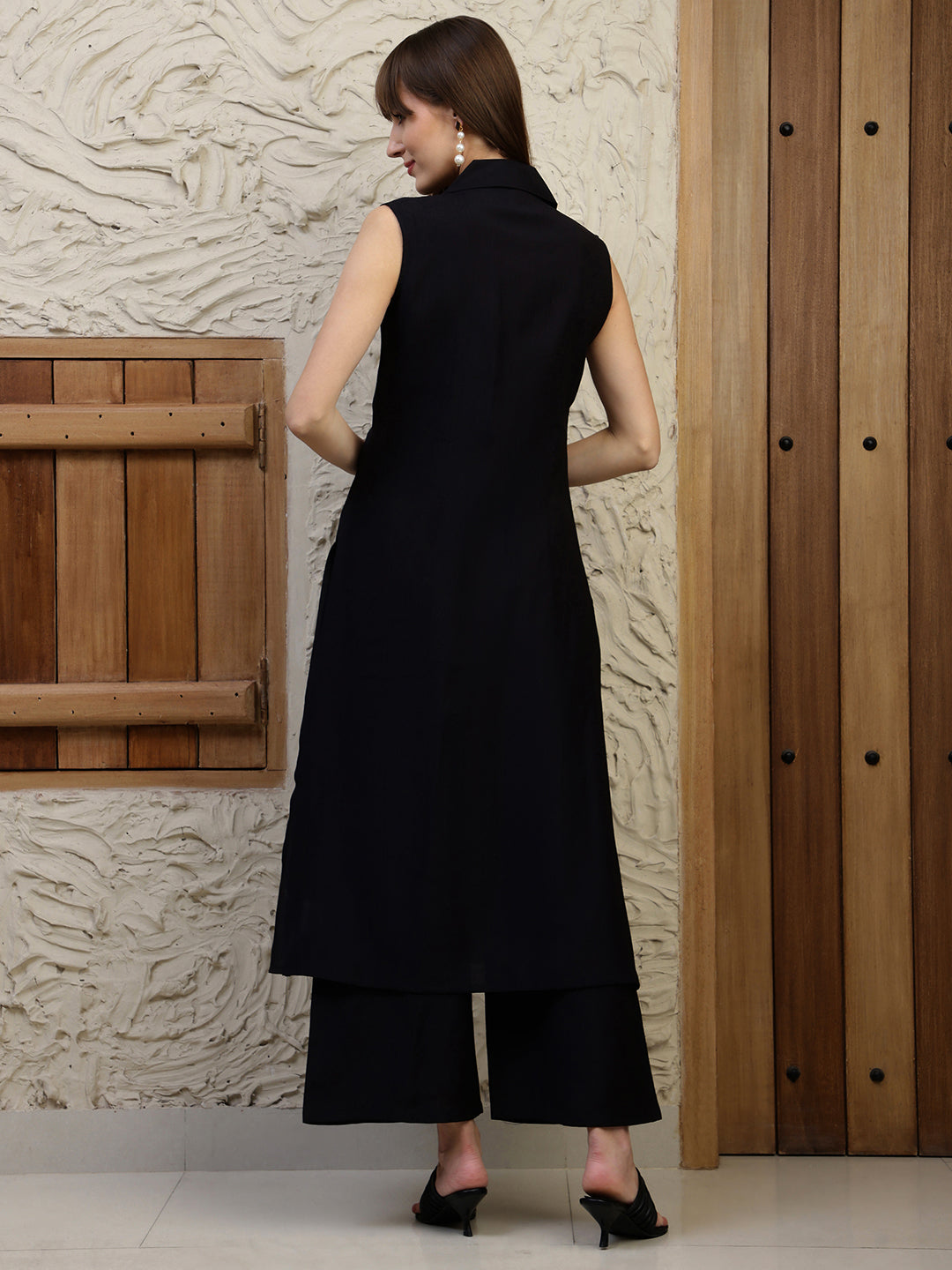 Shirt Style Kurta With Palazzo, Black - Hiral Fashion | Grocsy