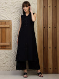 Shirt Style Kurta With Palazzo, Black - Hiral Fashion | Grocsy