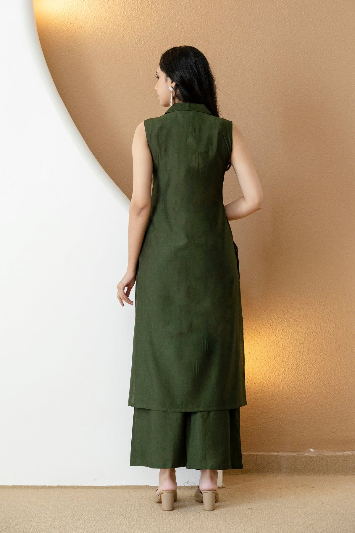 Shirt Style Kurta With Palazzo, Bottle-Green - Hiral Fashion | Grocsy