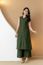 Shirt Style Kurta With Palazzo, Bottle-Green - Hiral Fashion | Grocsy