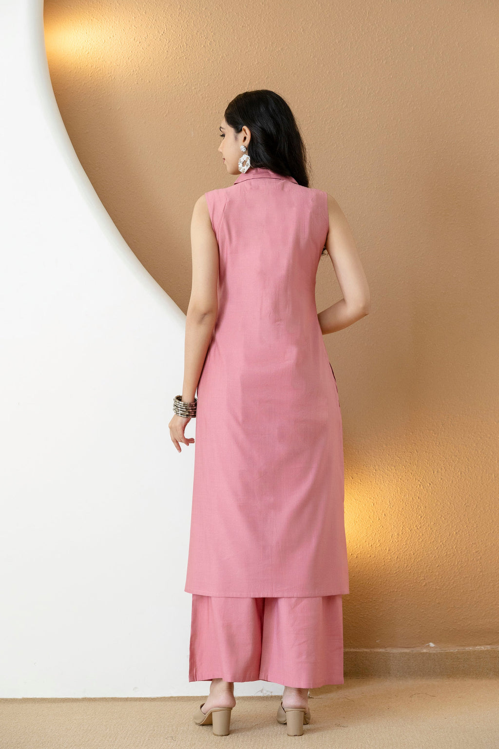 Shirt Style Kurta With Palazzo, Pink - Hiral Fashion | Grocsy