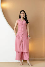 Shirt Style Kurta With Palazzo, Pink - Hiral Fashion | Grocsy