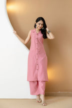Shirt Style Kurta With Palazzo, Pink - Hiral Fashion | Grocsy