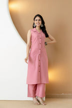 Shirt Style Kurta With Palazzo, Pink - Hiral Fashion | Grocsy