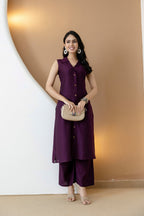 Shirt Style Kurta With Palazzo, Purple - Hiral Fashion | Grocsy