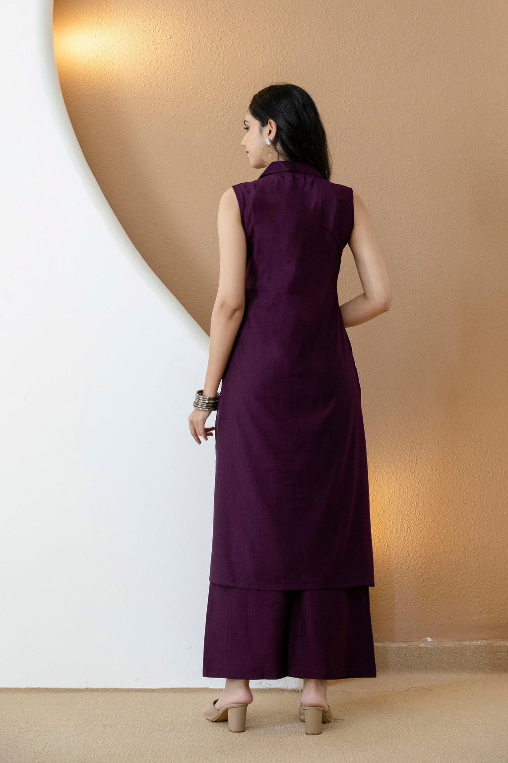 Shirt Style Kurta With Palazzo, Purple - Hiral Fashion | Grocsy