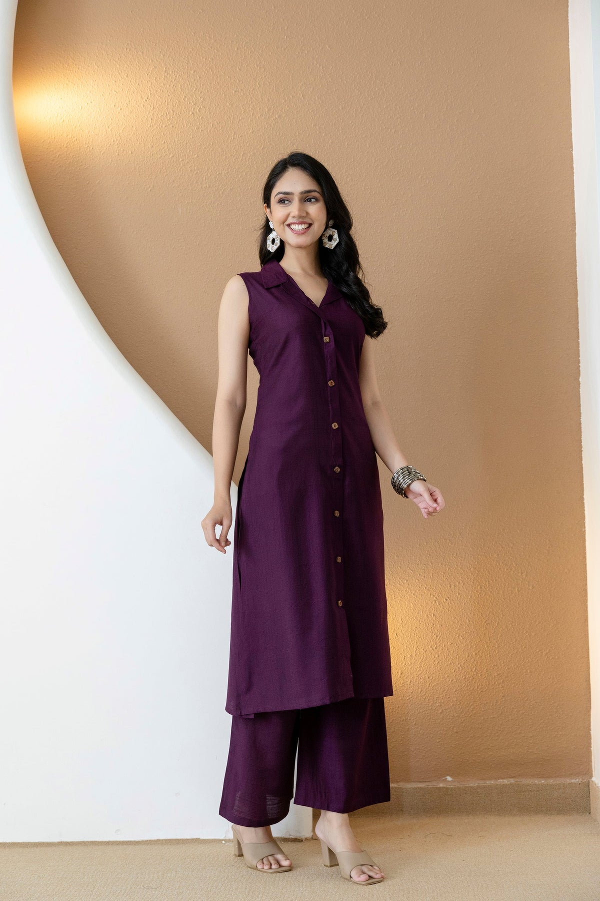 Shirt Style Kurta With Palazzo, Purple - Hiral Fashion | Grocsy