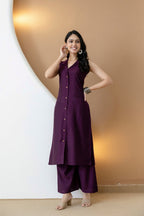Shirt Style Kurta With Palazzo, Purple - Hiral Fashion | Grocsy