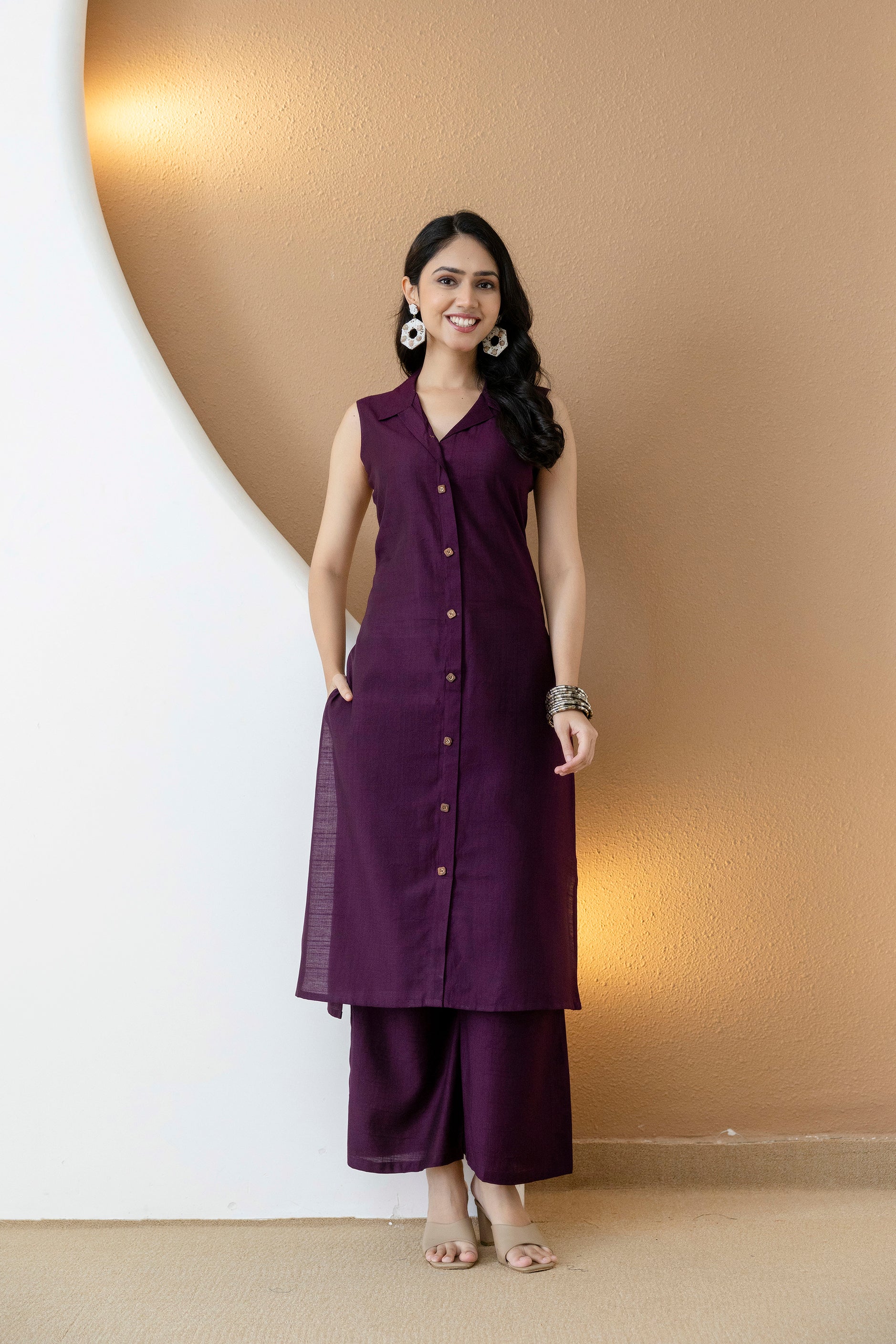 Shirt Style Kurta With Palazzo, Purple - Hiral Fashion | Grocsy