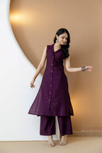Shirt Style Kurta With Palazzo, Purple - Hiral Fashion | Grocsy