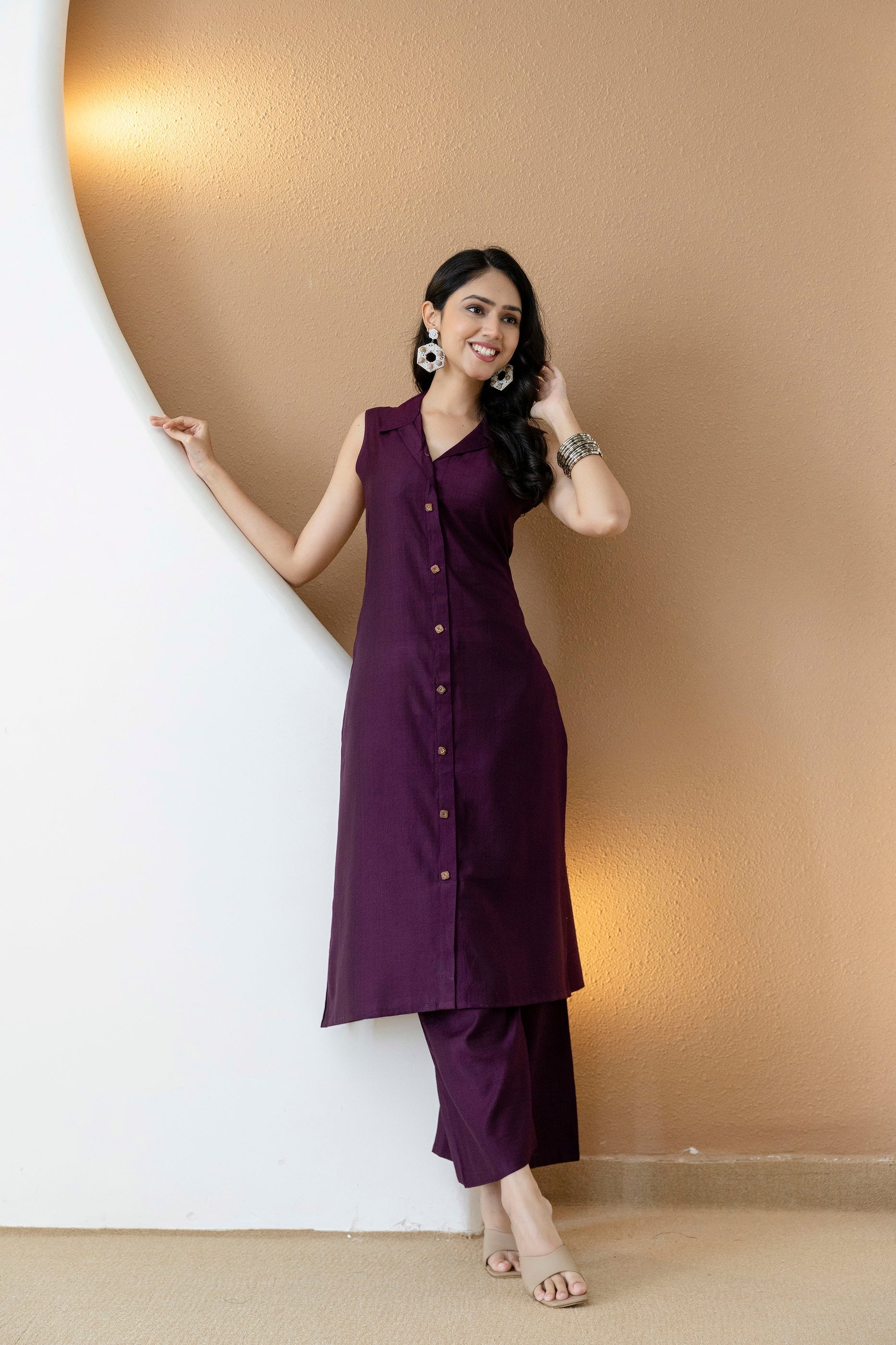 Shirt Style Kurta With Palazzo, Purple - Hiral Fashion | Grocsy