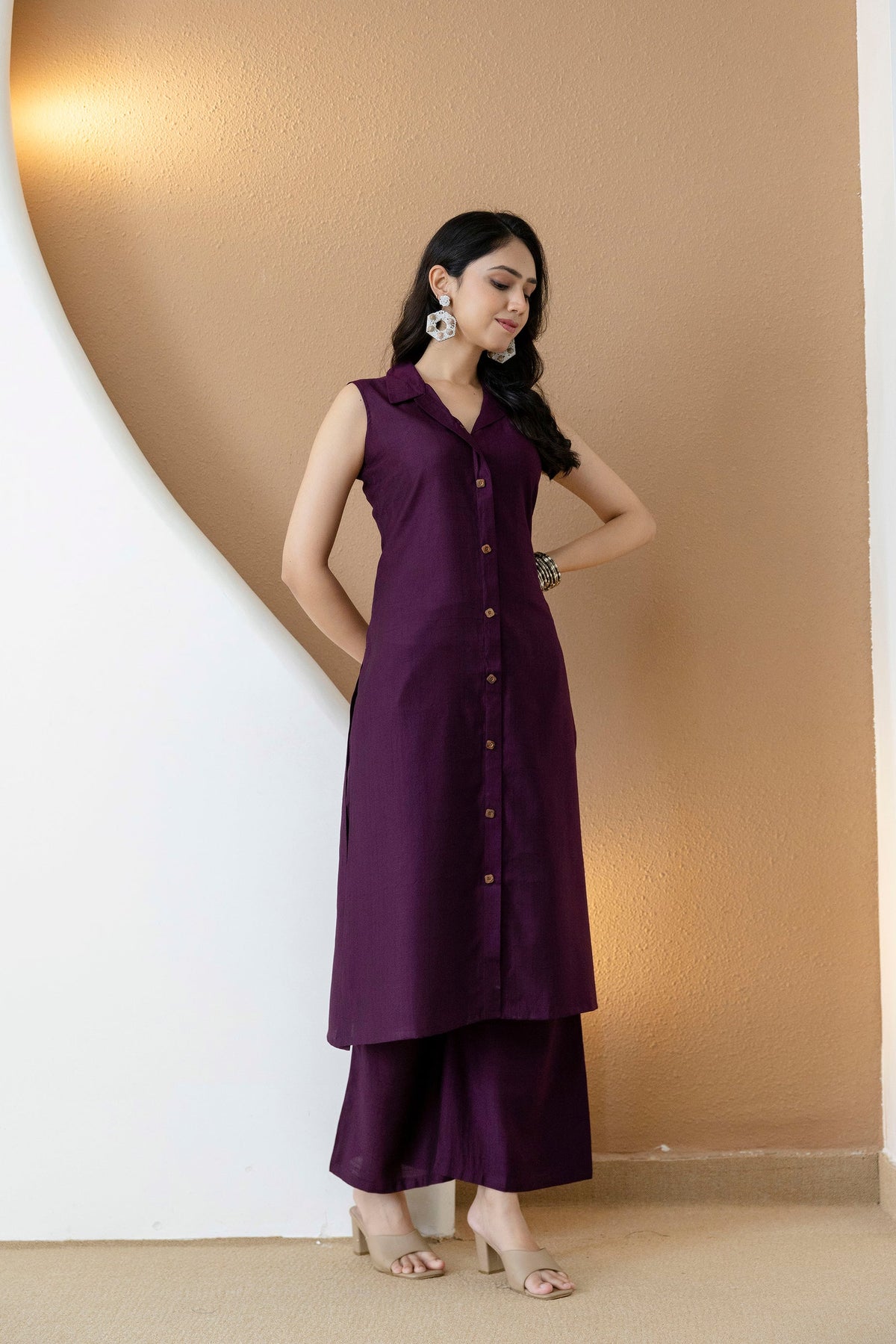 Shirt Style Kurta With Palazzo, Purple - Hiral Fashion | Grocsy