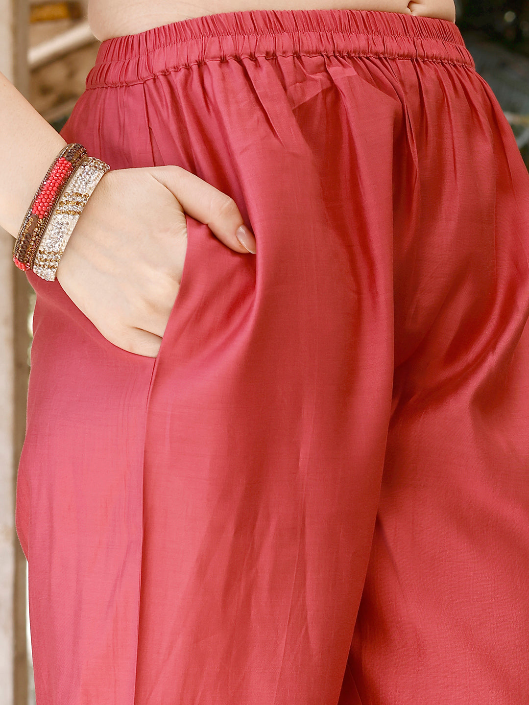 Hand Embroidered Kurta With Pant & Banarasi Dupatta, Multicolor - Hiral Fashion | Grocsy