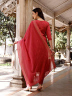 Hand Embroidered Kurta With Pant & Banarasi Dupatta, Multicolor - Hiral Fashion | Grocsy
