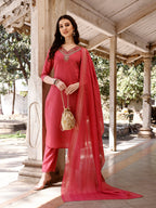 Hand Embroidered Kurta With Pant & Banarasi Dupatta, Multicolor - Hiral Fashion | Grocsy