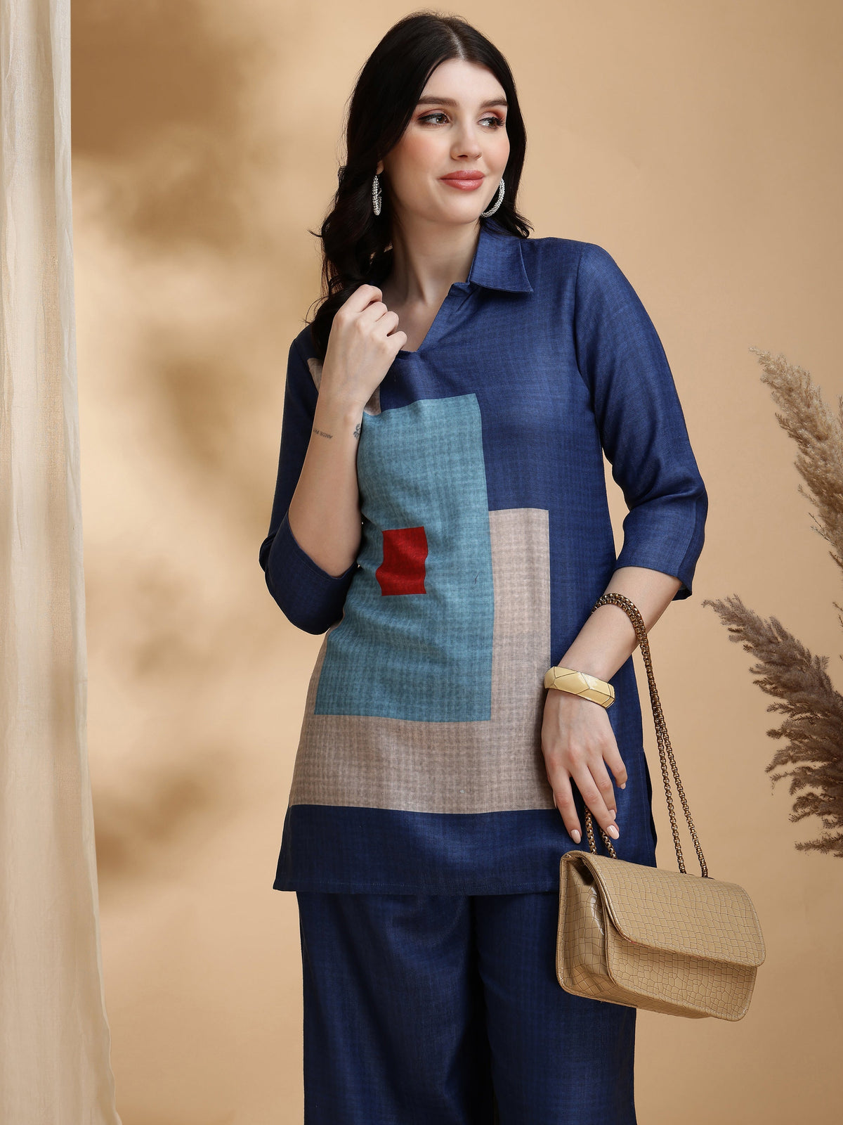 Colour Blocked Co-Ords, Blue - Hiral Fashion | Grocsy