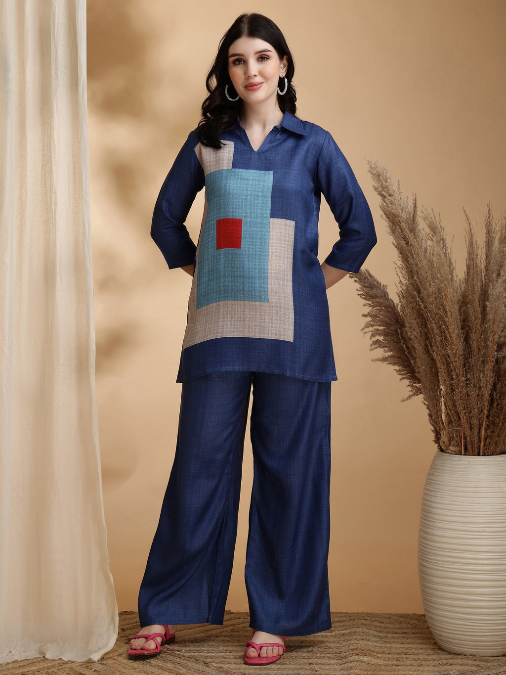 Colour Blocked Co-Ords, Blue - Hiral Fashion | Grocsy