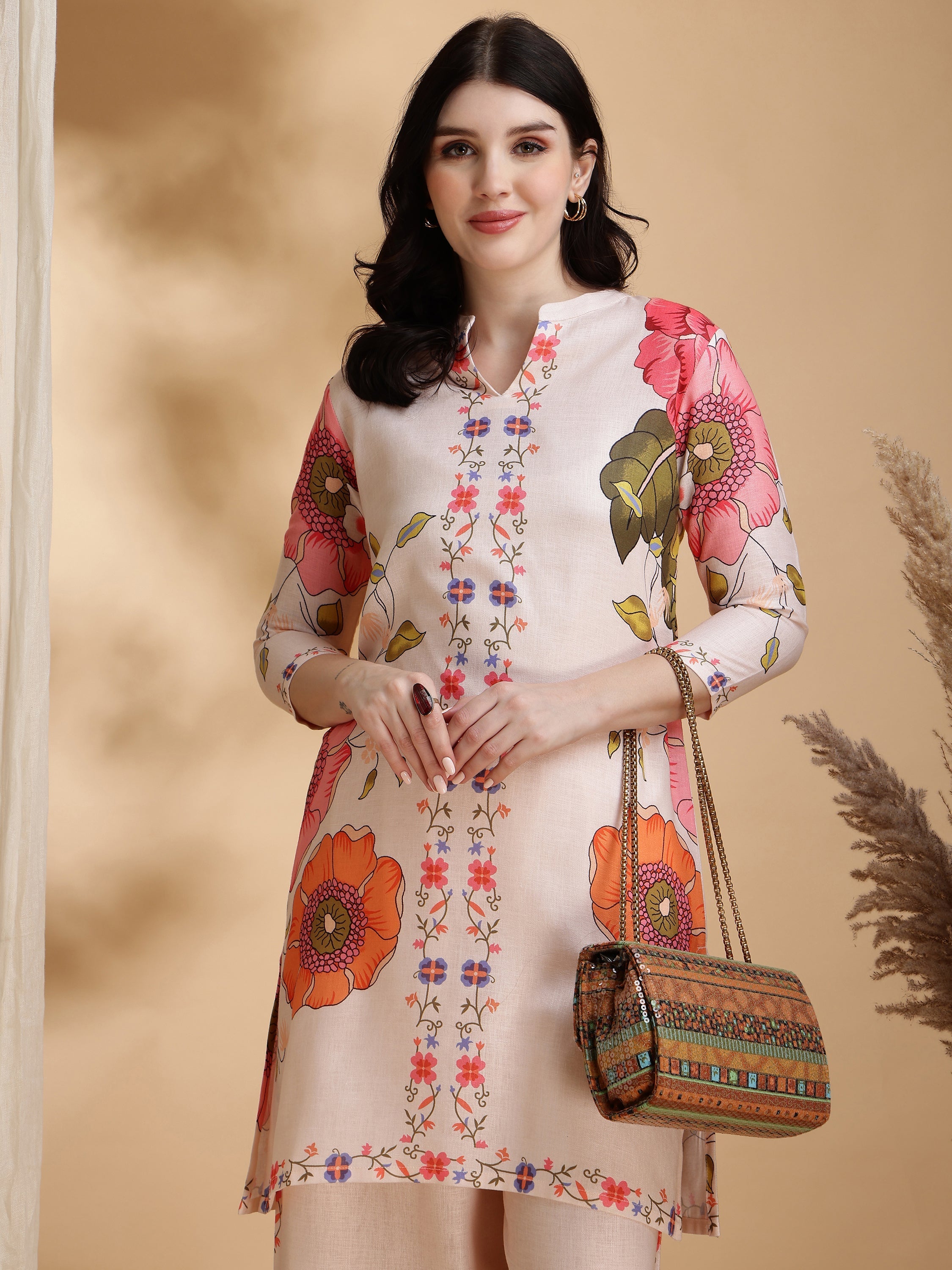 Floral Prints Co-Ords, Beige - Hiral Fashion | Grocsy