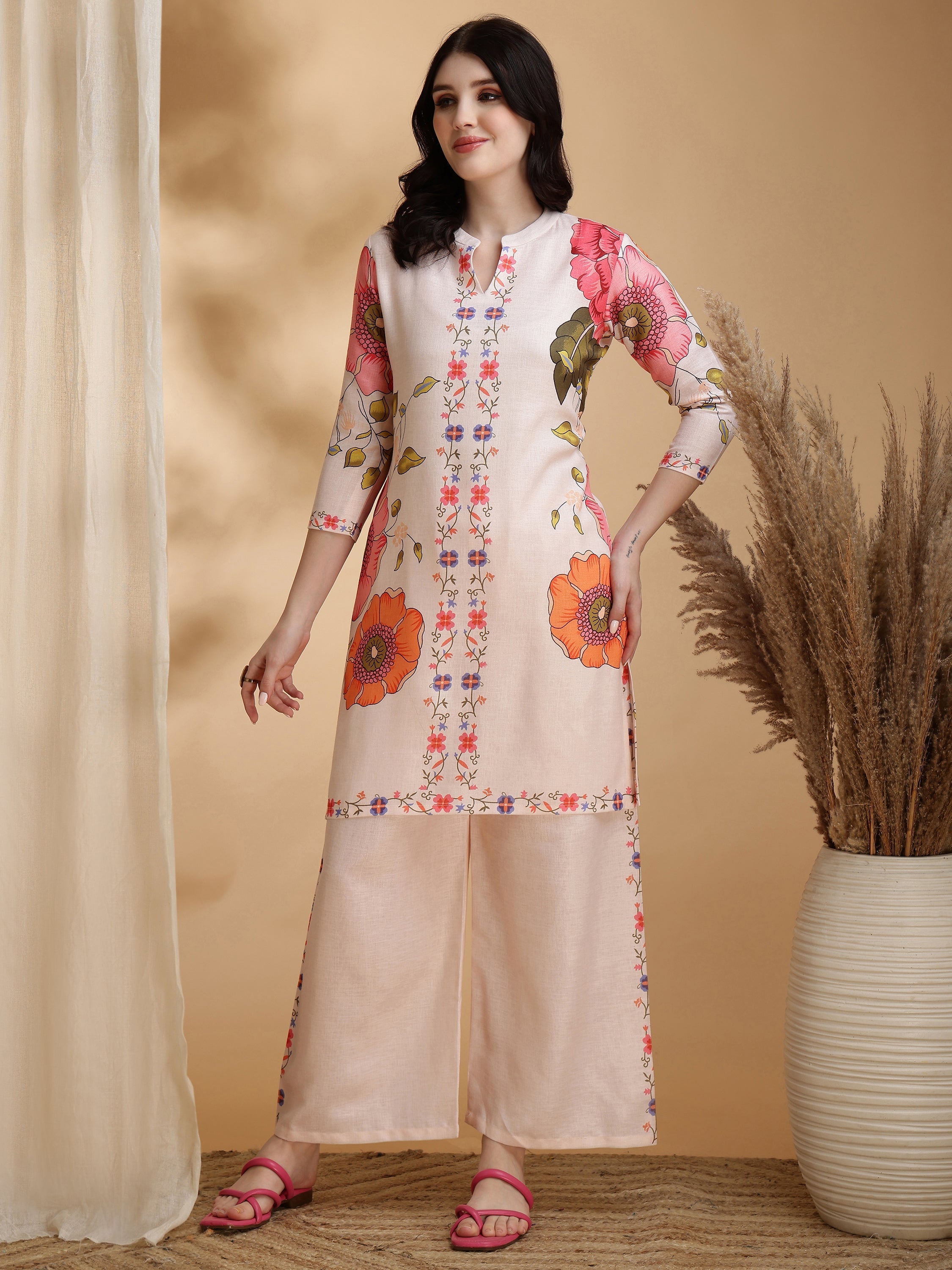 Floral Prints Co-Ords, Beige - Hiral Fashion | Grocsy