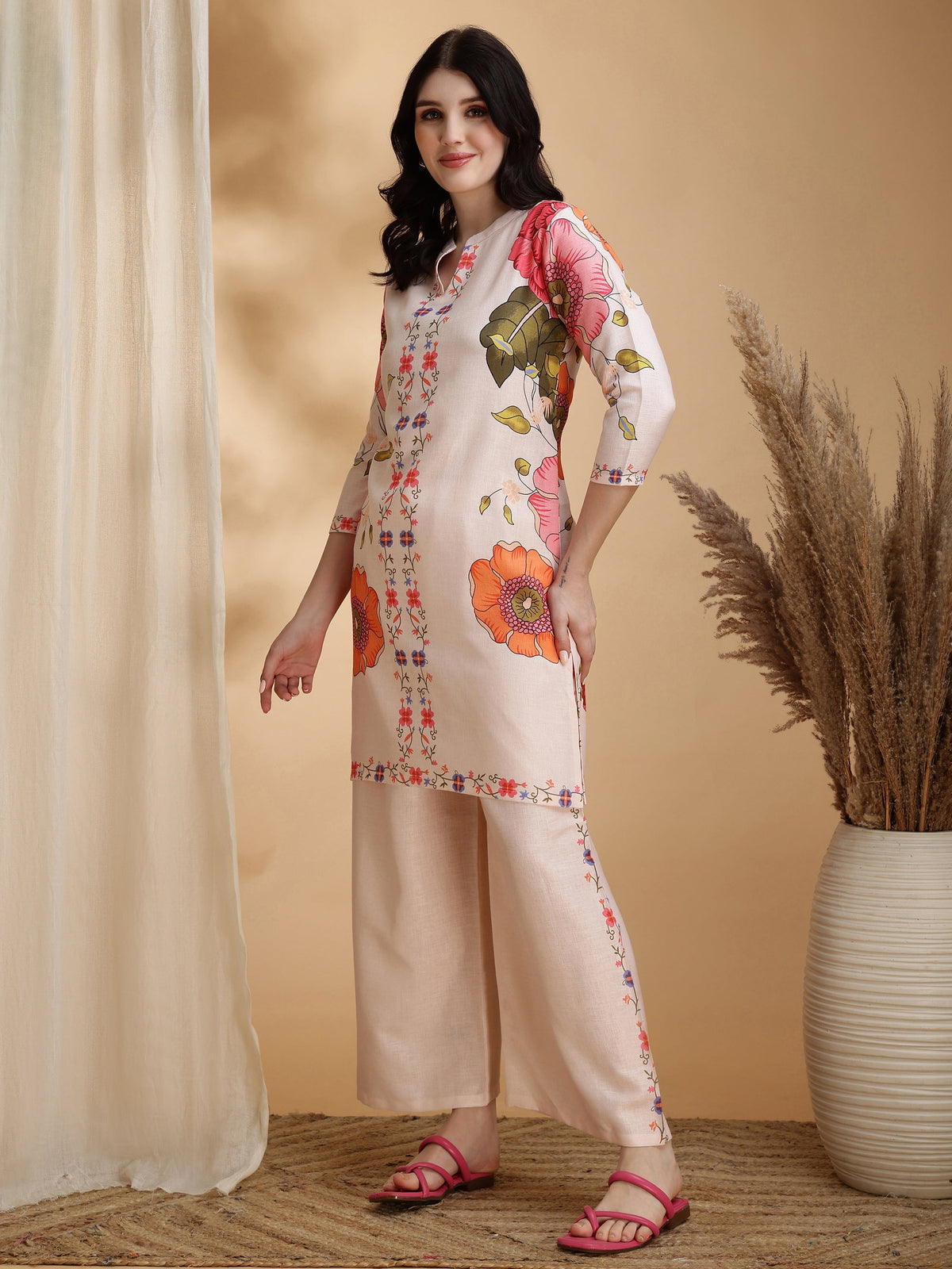 Floral Prints Co-Ords, Beige - Hiral Fashion | Grocsy